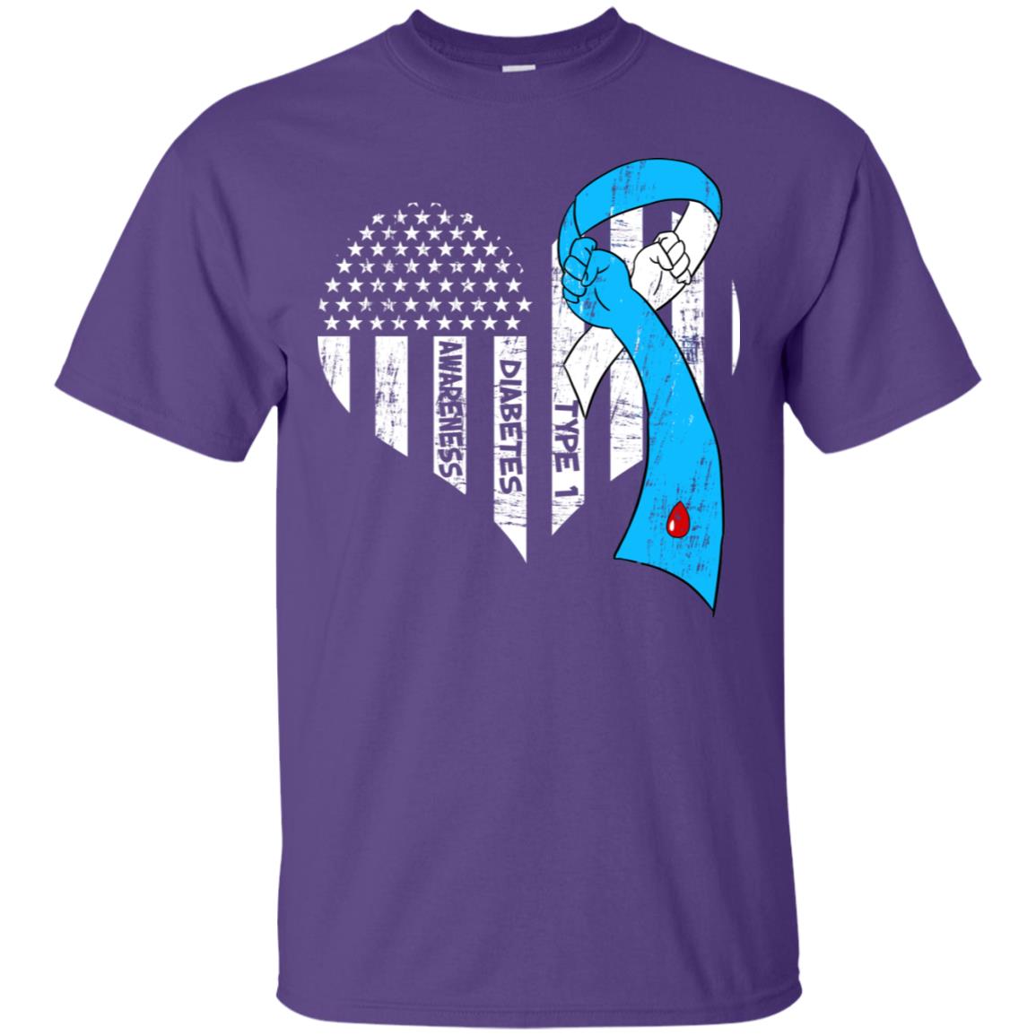 Diabetes Awareness Type 1 Ribbon Flag Shirt Purple