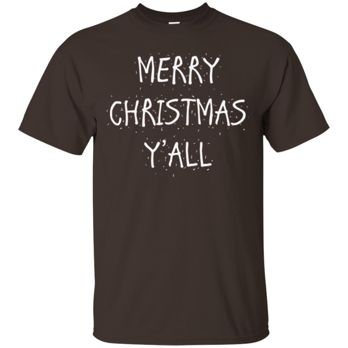 Christmas T-shirt Merry Christmas Y_all Dark Chocolate
