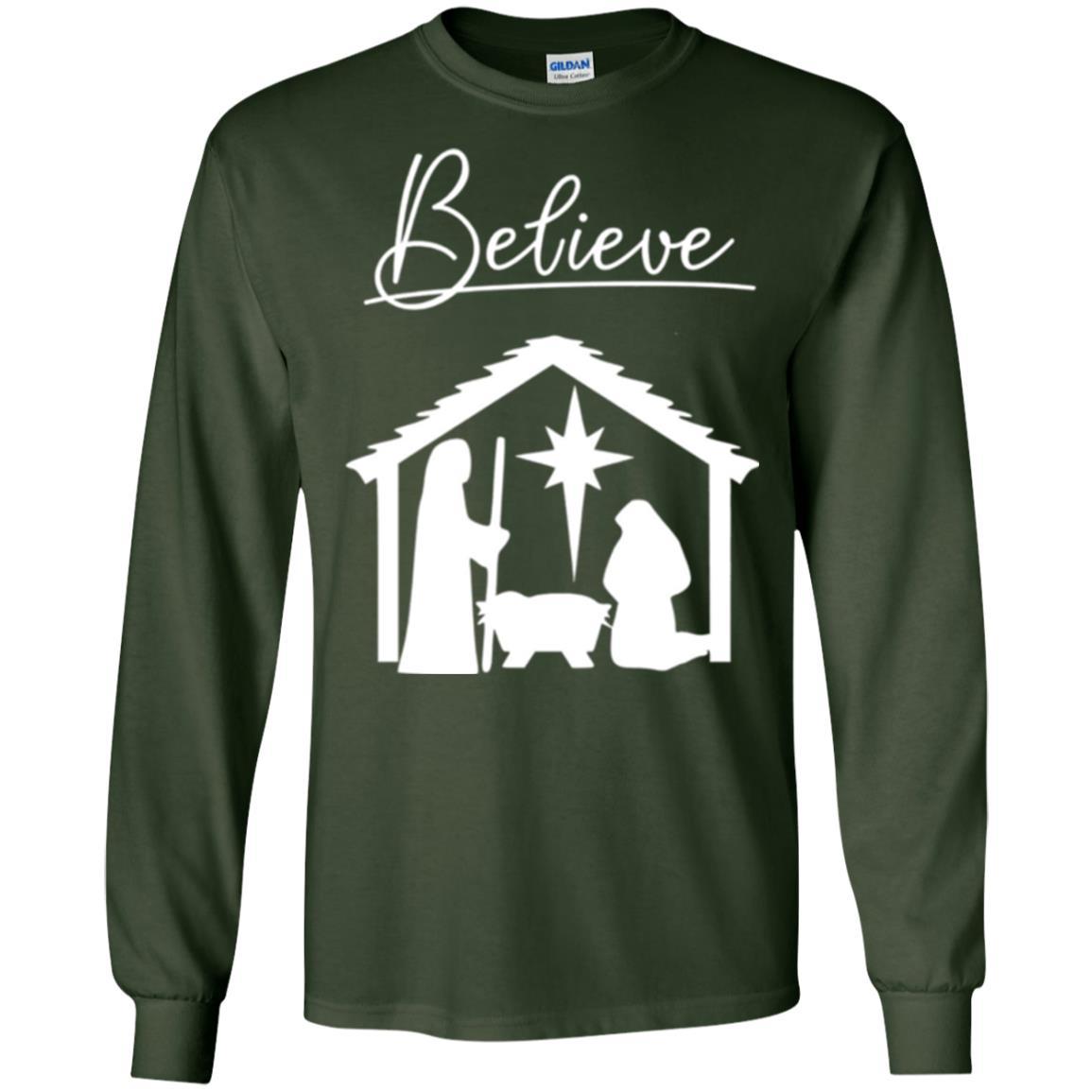 Christian Christmas T-shirt Believe Jesus Celebrate Forest Green