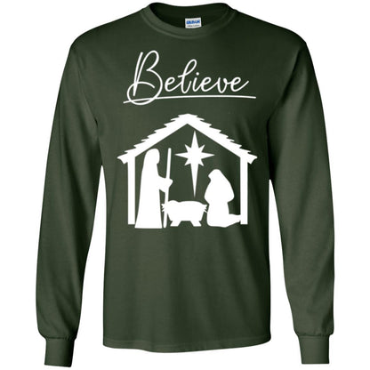 Christian Christmas T-shirt Believe Jesus Celebrate Forest Green