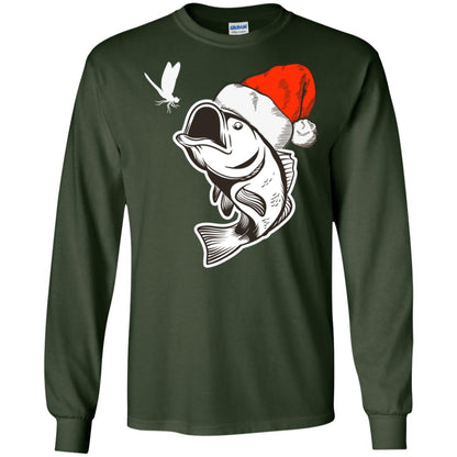 Bass Fishing Santa Hat Christmas Gift Shirt For Fishing Lovers Forest Green