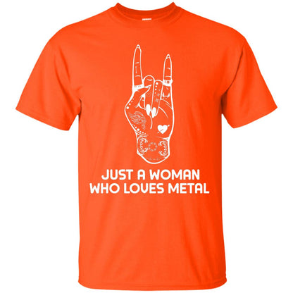 Just A Woman Who Loves Metal Rock Music Lover Shirt Orange