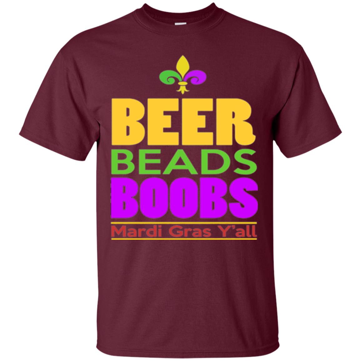Mardi Gras T-shirt Beer Beads Boobs Maroon