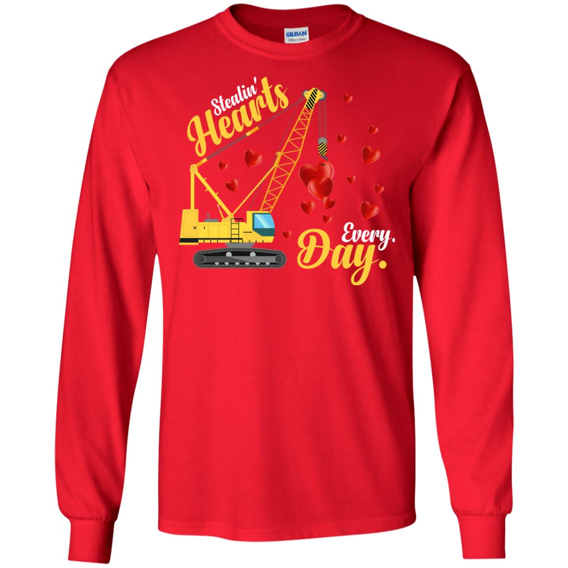 Valentines Day T-shirt Stealin' Hearts Every Day With Crane Red