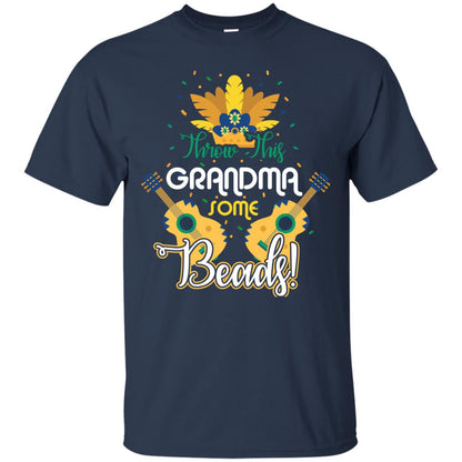 Mardi Gras T-shirt Throw This Grandma Some Beads Navy