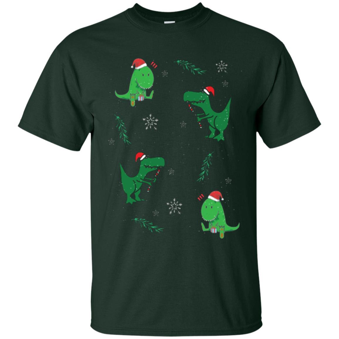 Funny Christmas T-shirt Merry Christmas Dinosaur Forest Green