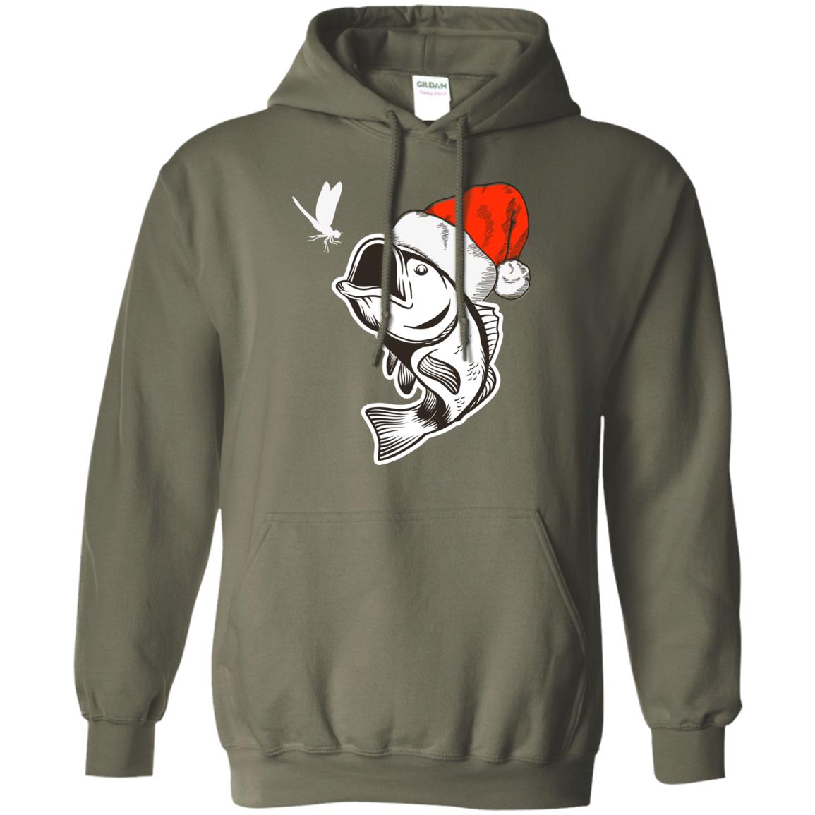 Bass Fishing Santa Hat Christmas Gift Shirt For Fishing Lovers Military Green