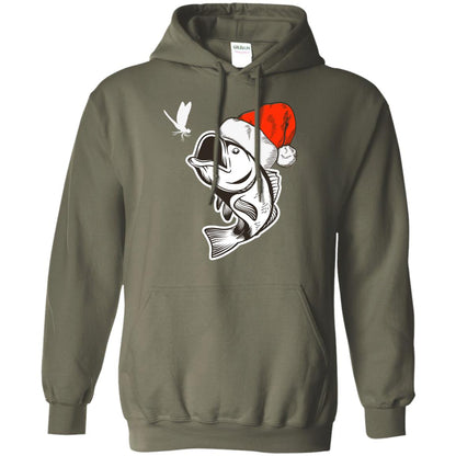 Bass Fishing Santa Hat Christmas Gift Shirt For Fishing Lovers Military Green