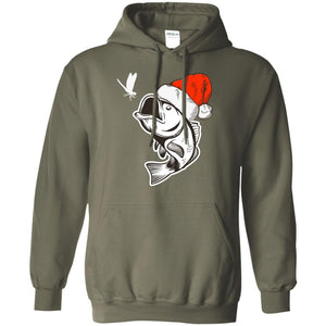 Bass Fishing Santa Hat Christmas Gift Shirt For Fishing LoversG185 Gildan Pullover Hoodie 8 oz.