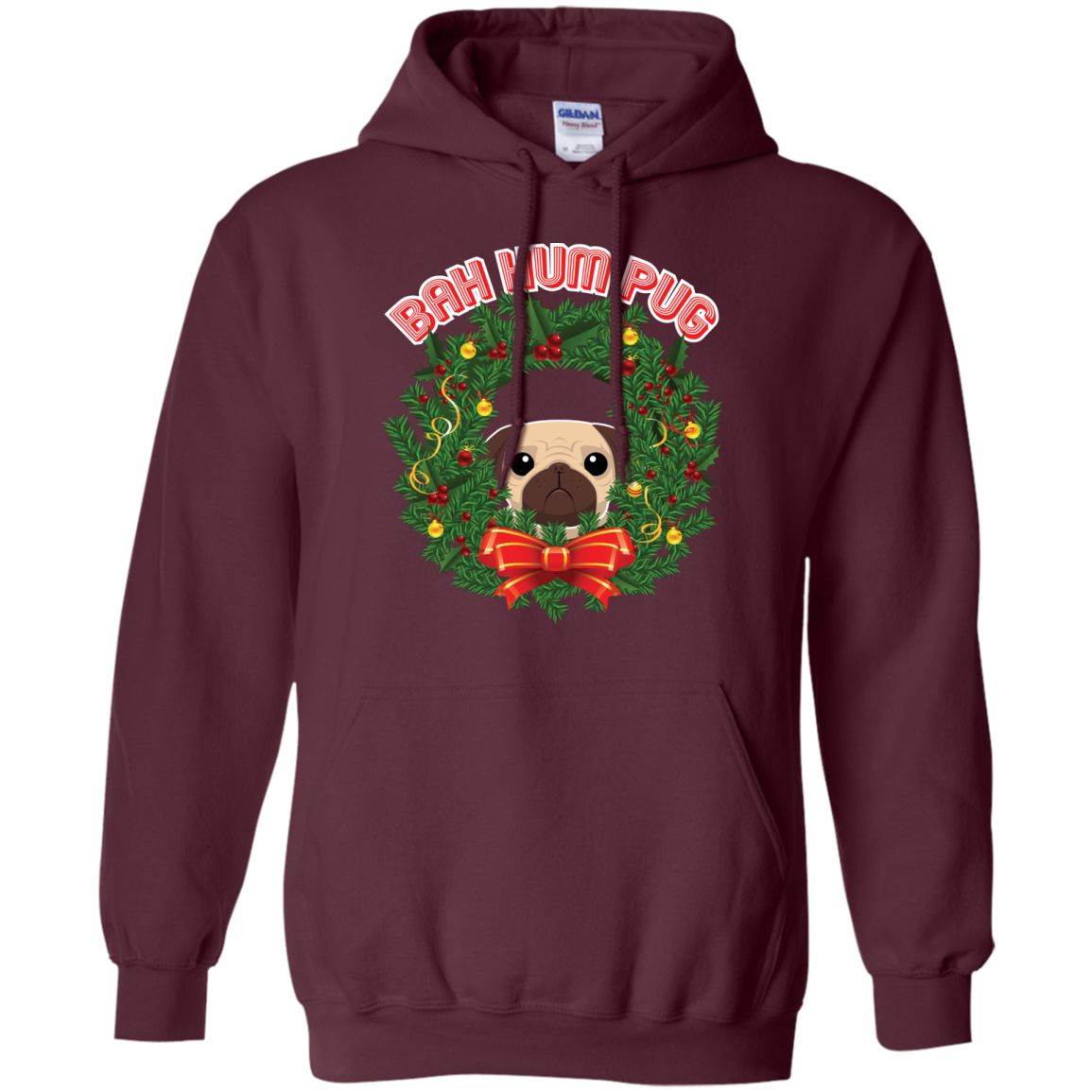 Christmas T-Shirt Bah Hum Pug Maroon