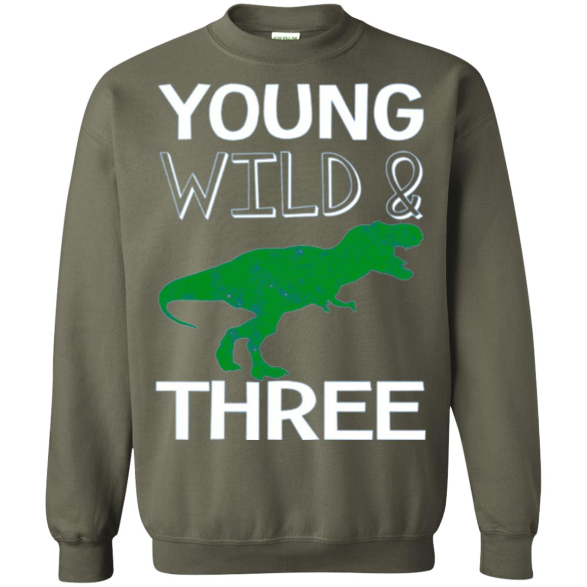 Dinosaur T-shirt Young Wild And Three Military Green