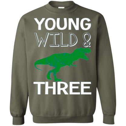Dinosaur T-shirt Young Wild And Three Military Green