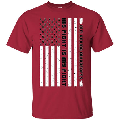 Melanoma Awareness His Fight Is My Fight Black Ribbon Stars Flag Of Usa Shirt Cardinal