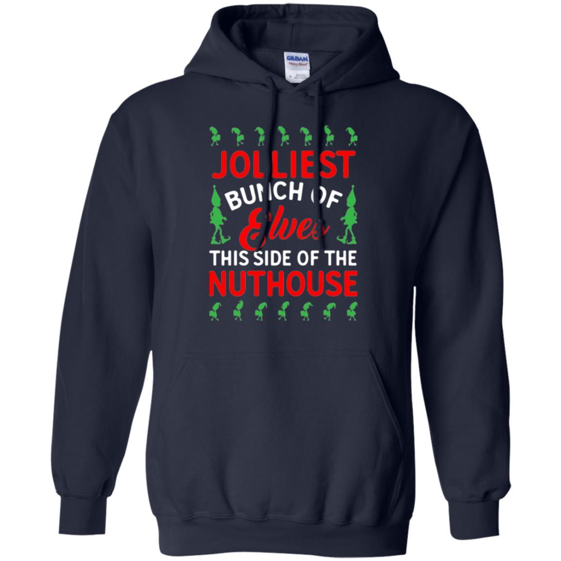 Christmas T-shirt Jolliest Bunch Of Elves This Side Of The Nuthouse Navy