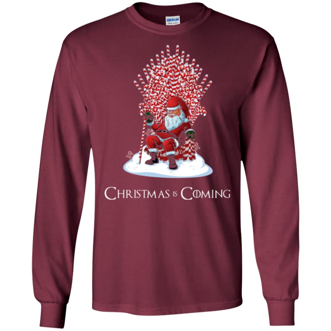 Christmas T-shirt Santa Candy Cane Throne Maroon