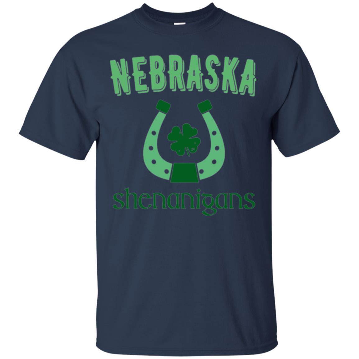 Nebraska Shenanigans Horseshoe Clover St Patrick_s Day T-shirt Navy