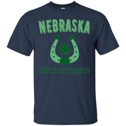 Nebraska Shenanigans Horseshoe Clover St Patrick_s Day T-shirt Navy