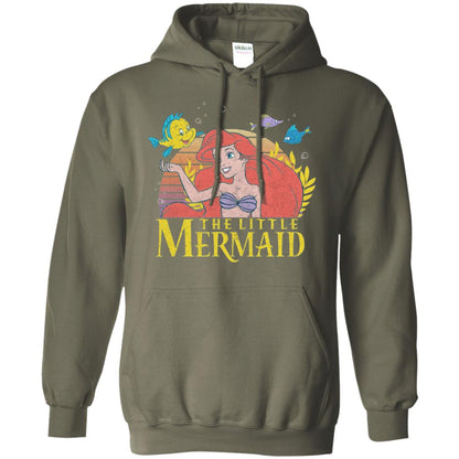 Cartoon T-shirt Mermaid Ariel Flounder Military Green