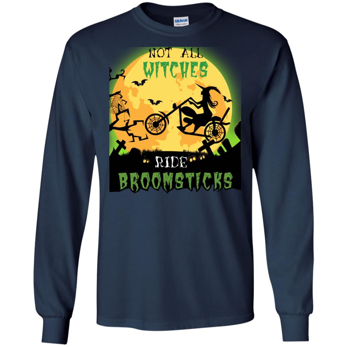 Not All Witches Ride Broomsticks Witches Ride A Motorcycle Funny Halloween Shirt Navy