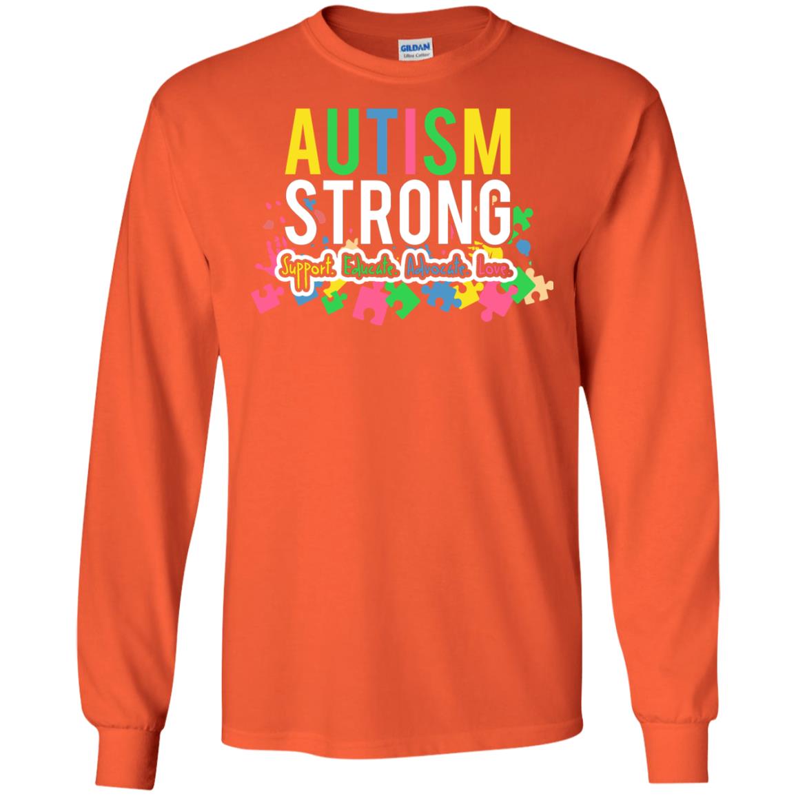 Autism Strong Support Educate Advocate Love Autism Awearness T-shirt Orange