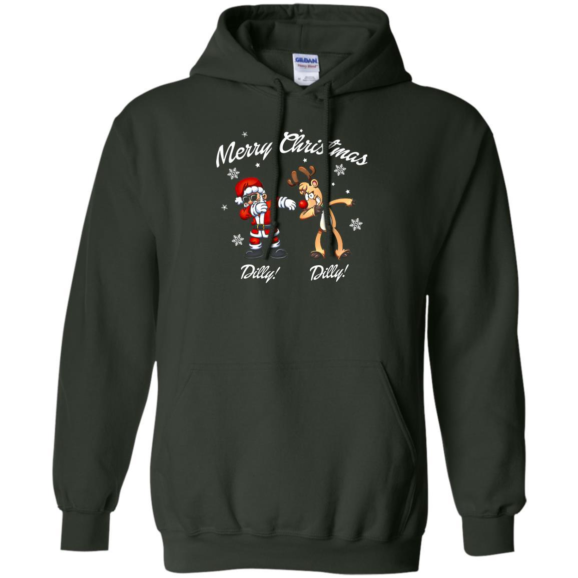 Christmas T-shirt Santa And Reindeer Dilly Dilly Forest Green