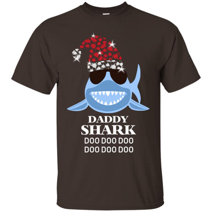 Daddy Shark With Santa Claus Hat Merry X-mas Family Shark Gift Shirt Dark Chocolate