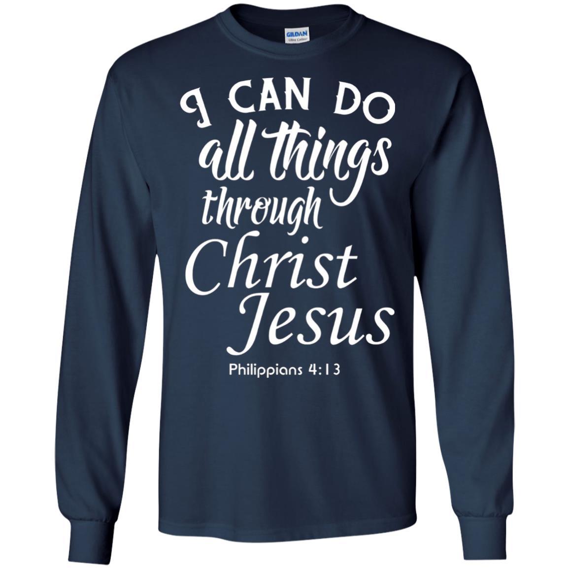 Christian T-shirt I Can Do All Things Through Christ Jesus Navy