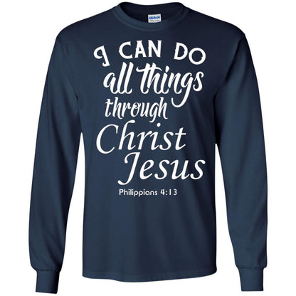 Christian T-shirt I Can Do All Things Through Christ Jesus Navy