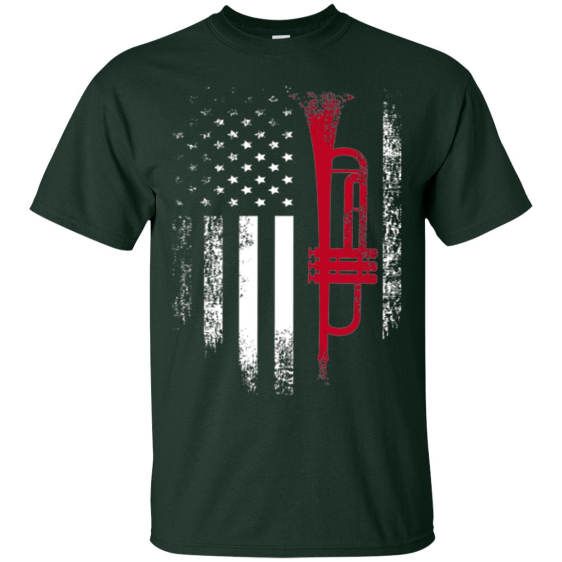 Trumpet Lovers T-shirt American Flag Forest Green