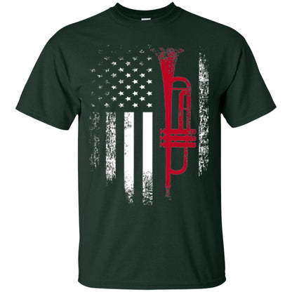 Trumpet Lovers T-shirt American Flag Forest Green