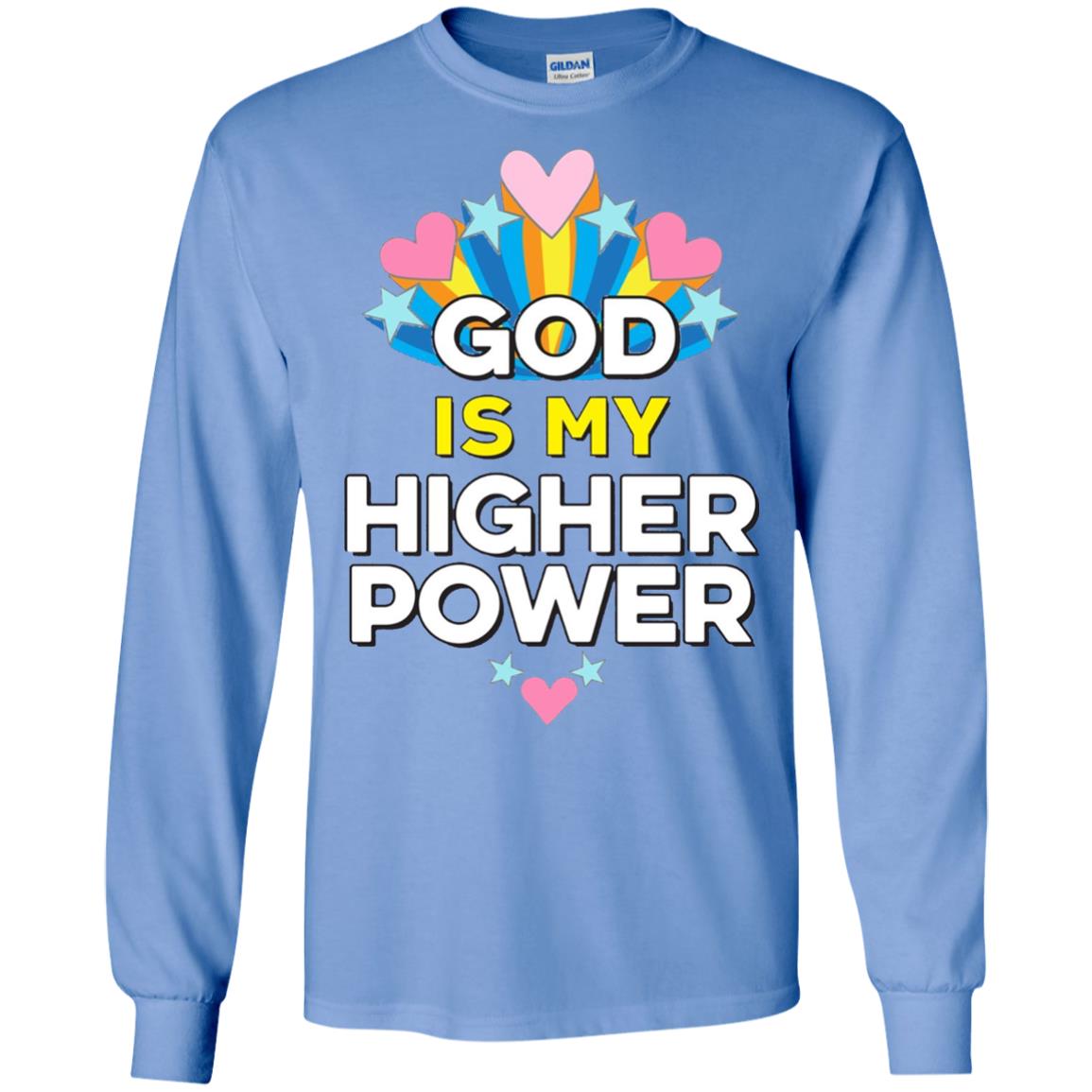 Funny Christian T-shirt God Is My Higher Power Hearts Stars Carolina Blue