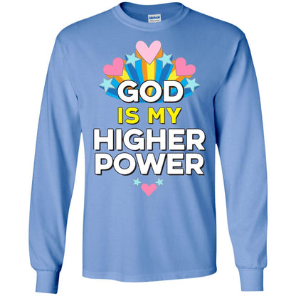 Funny Christian T-shirt God Is My Higher Power Hearts Stars Carolina Blue