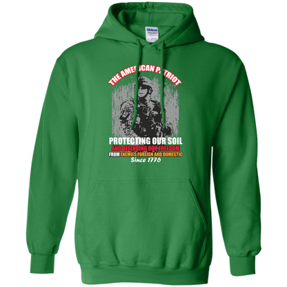 Military T-Shirt The American Patriot Protecting Our Soil And Defending Our Freedom From Enemies Foreign And Domestic Since 1776 Irish Green