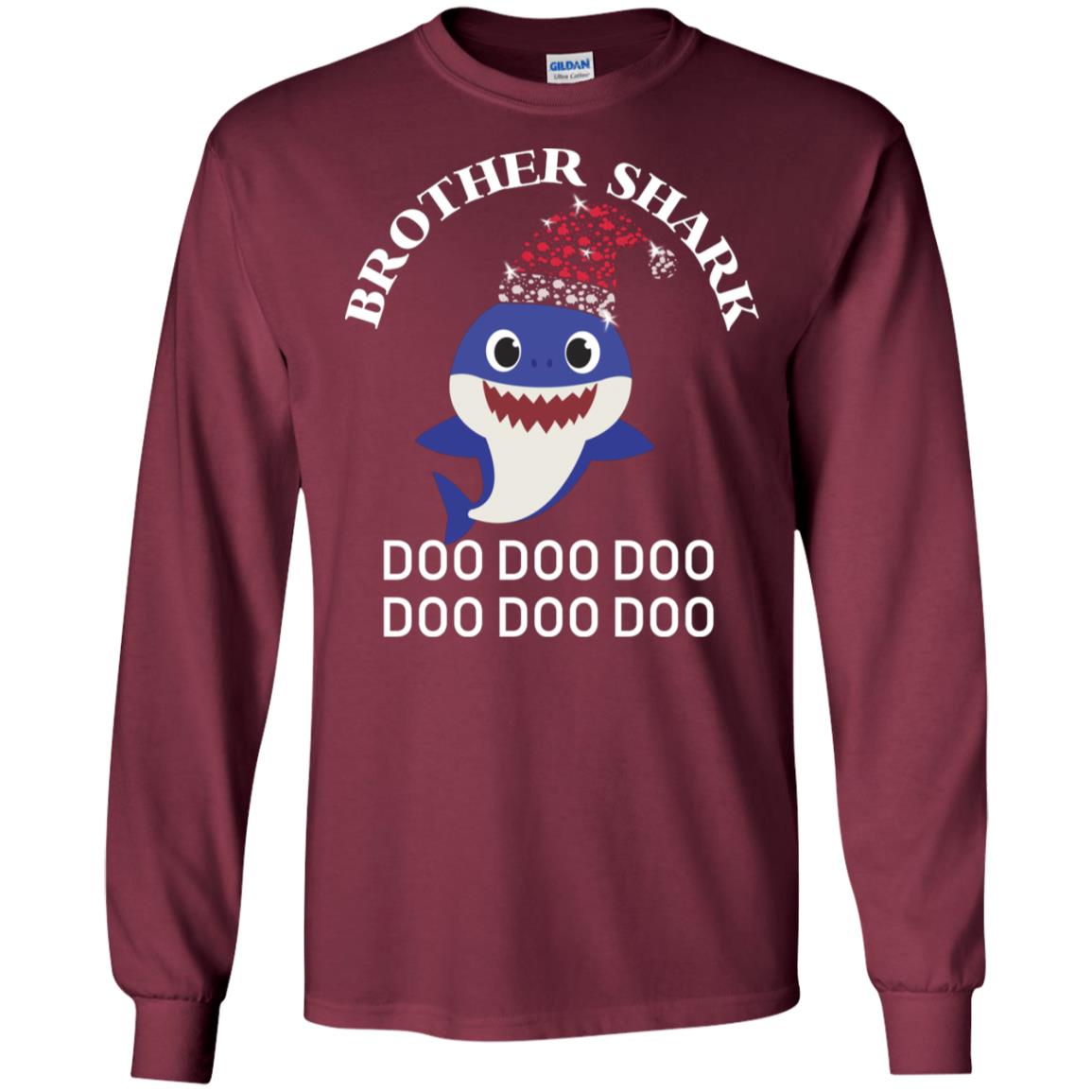 Brother Shark With Santa Claus Hat Merry X-mas Family Shark Gift Shirt Maroon