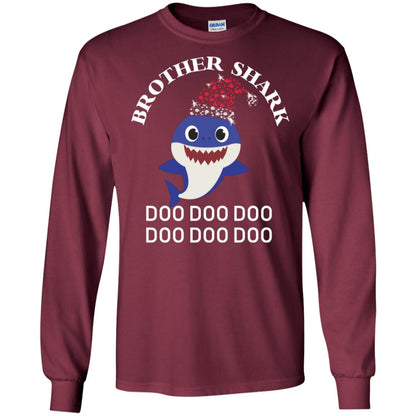 Brother Shark With Santa Claus Hat Merry X-mas Family Shark Gift Shirt Maroon