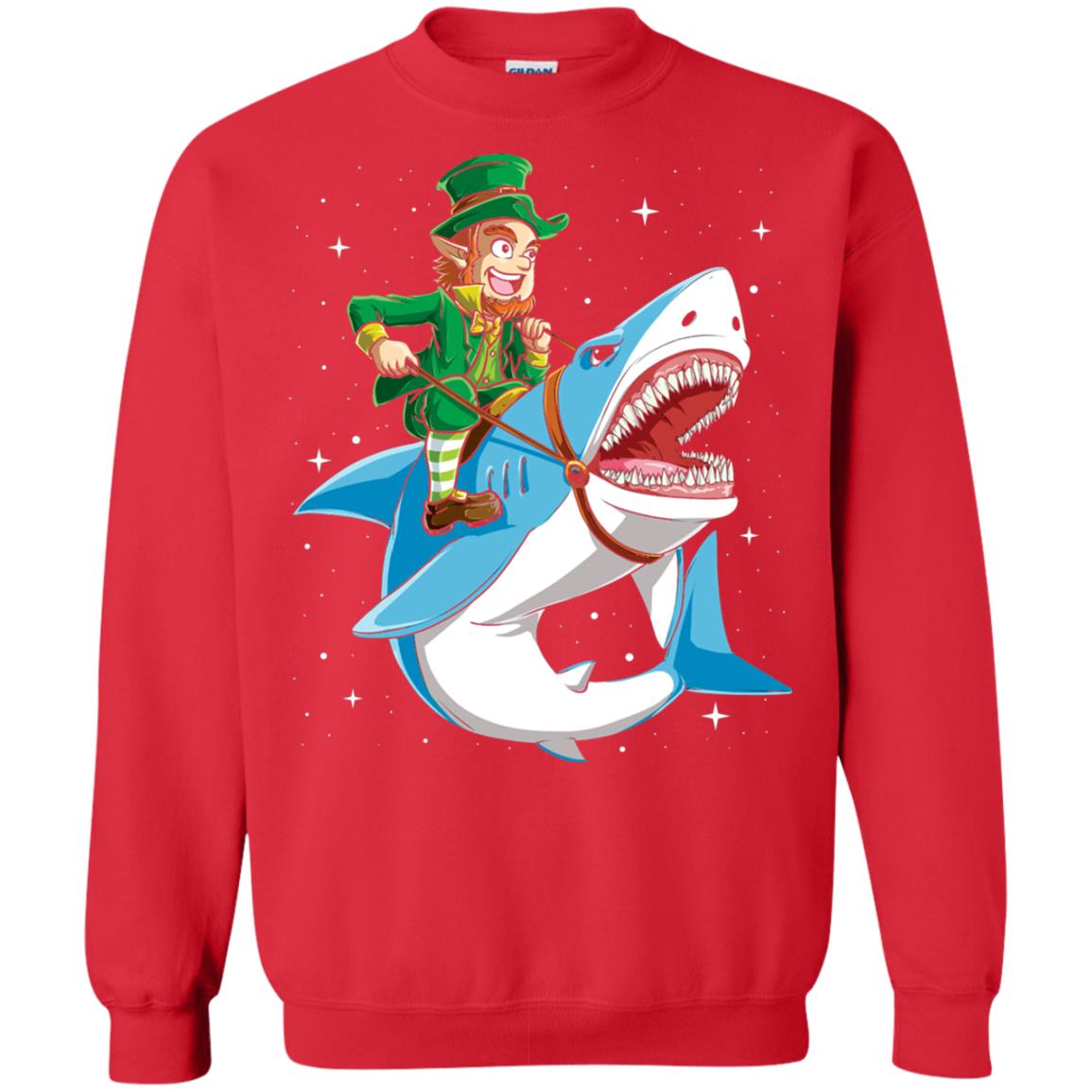 Leprechaun Riding Shark St Patricks Day T-shirt Red