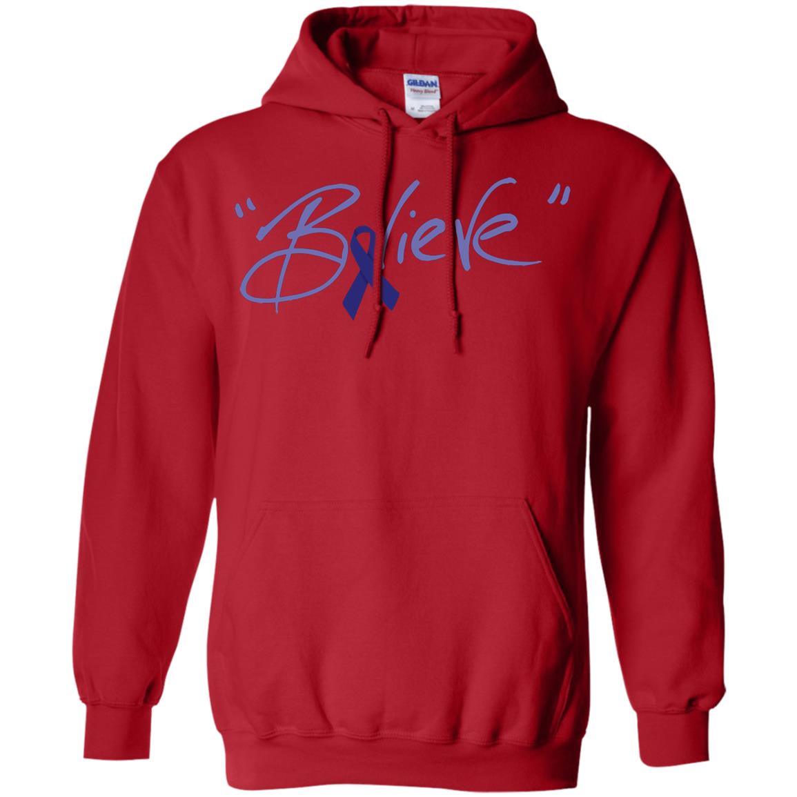 Colon Cancer Awareness Shirt Dark Blue Ribbon Believe Red