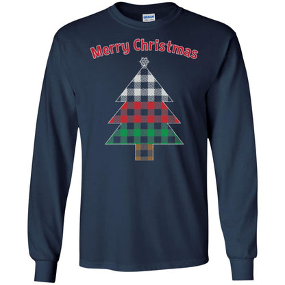 Unique Buffalo Plaid Tree Christmas Matching Pajama T-shirt Navy