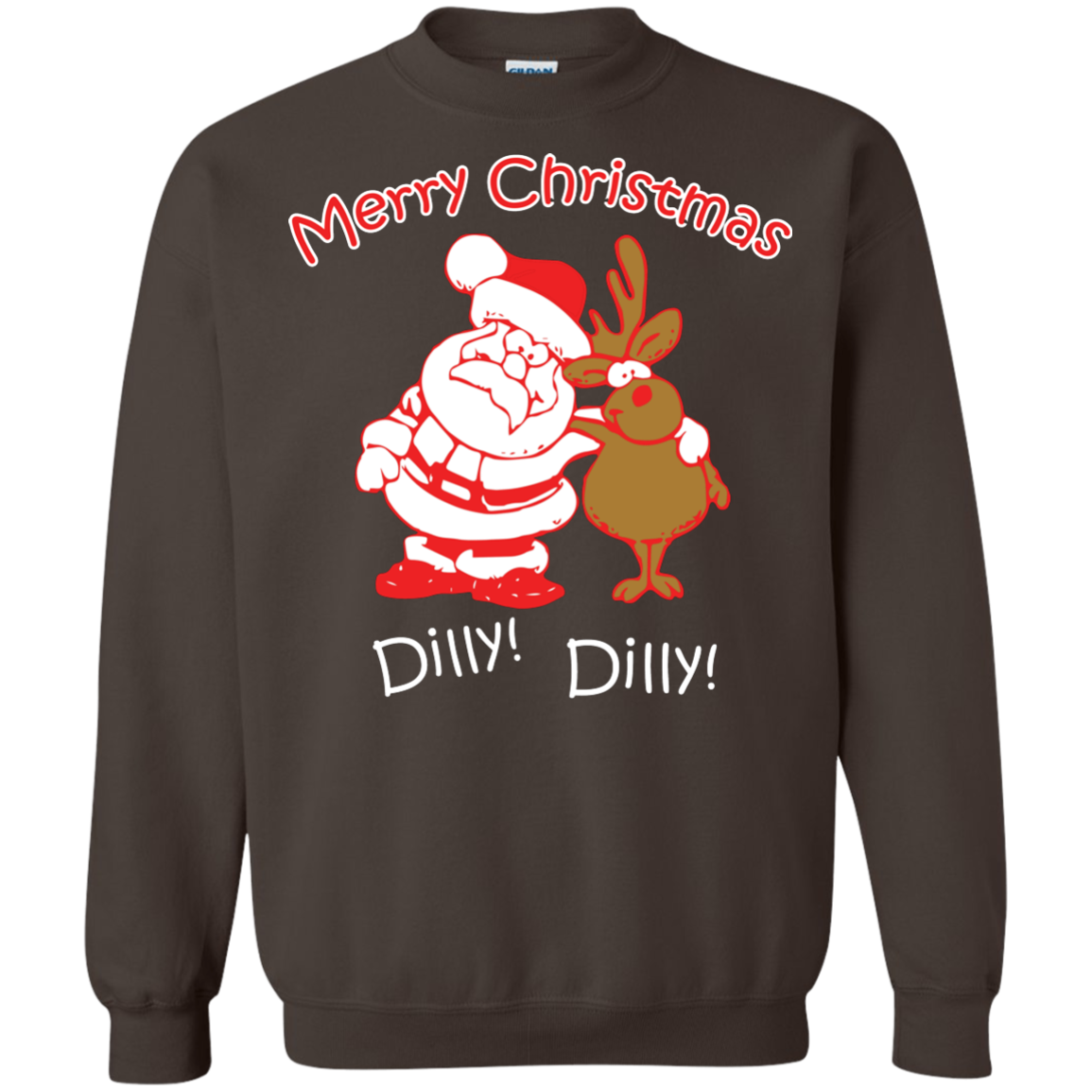 Christmas T-Shirt Merry Christmas Santa And Reindeer Dilly! Dilly! Dark Chocolate