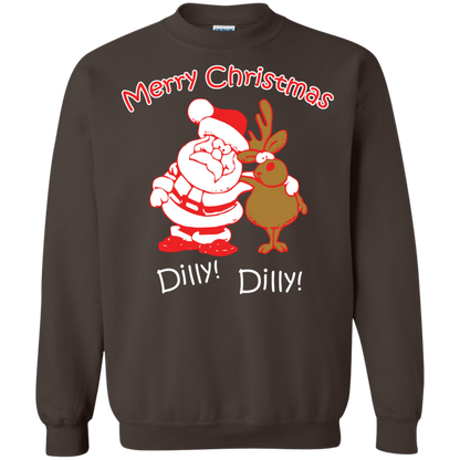 Christmas T-Shirt Merry Christmas Santa And Reindeer Dilly! Dilly! Dark Chocolate
