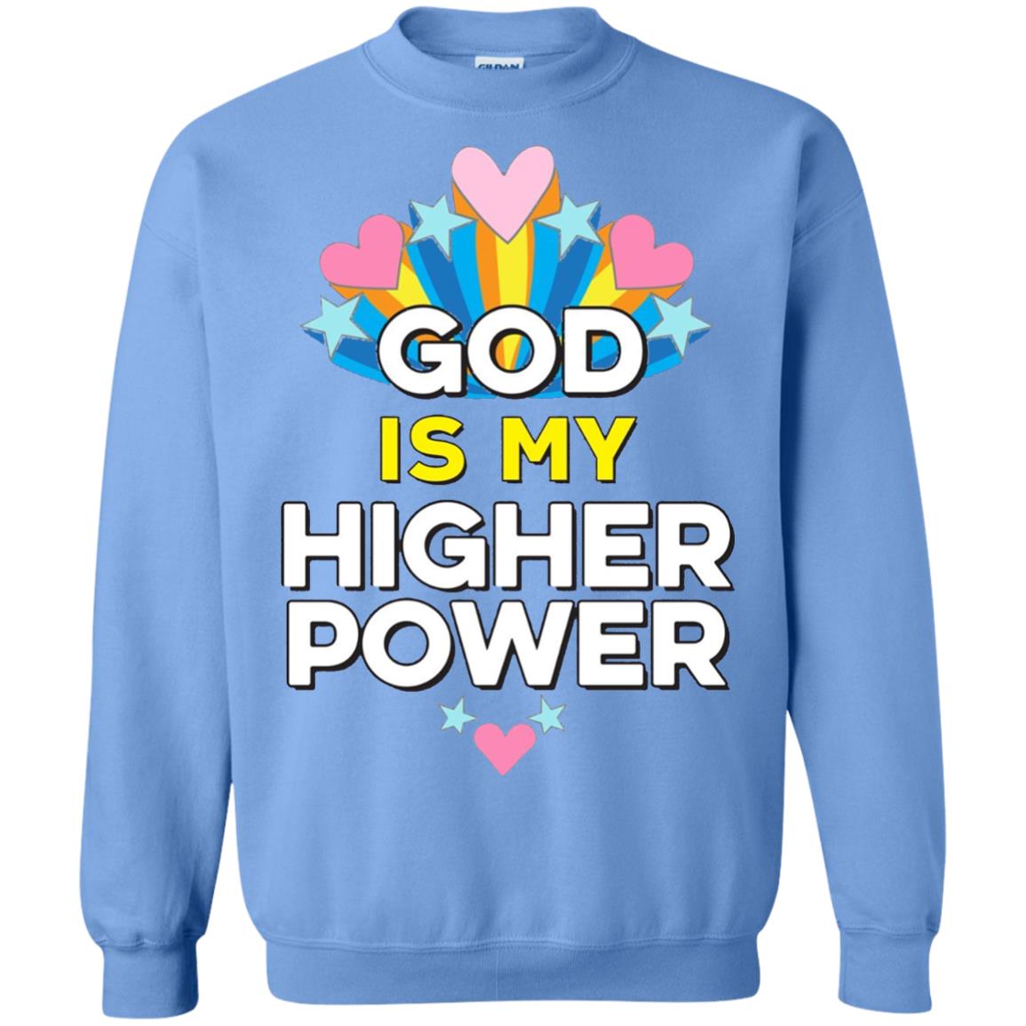 Funny Christian T-shirt God Is My Higher Power Hearts Stars Carolina Blue