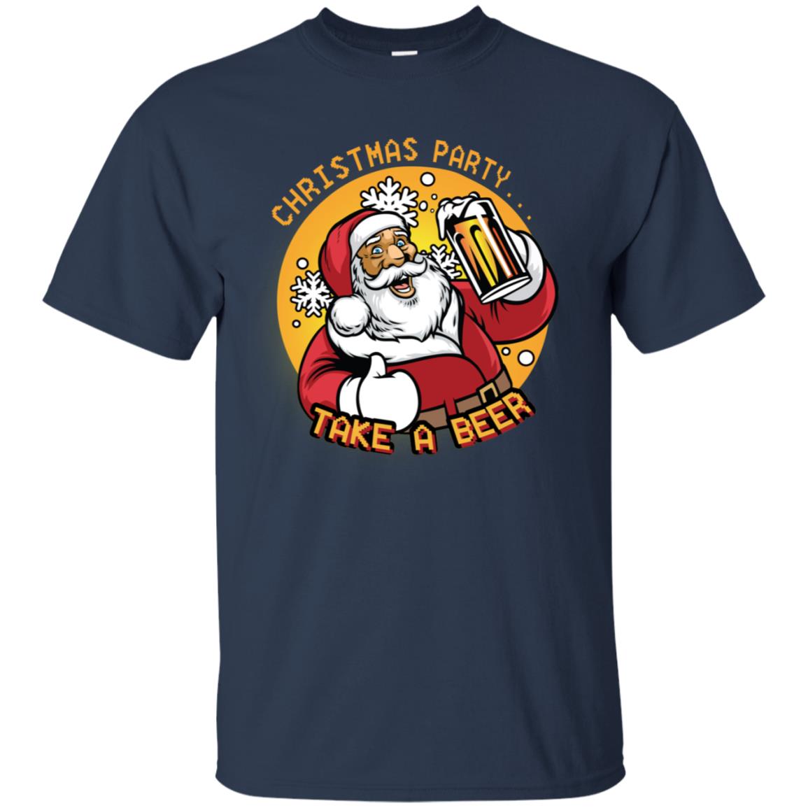 Christmas Party Take A Beer Santa X-mas Gift Shirt Navy