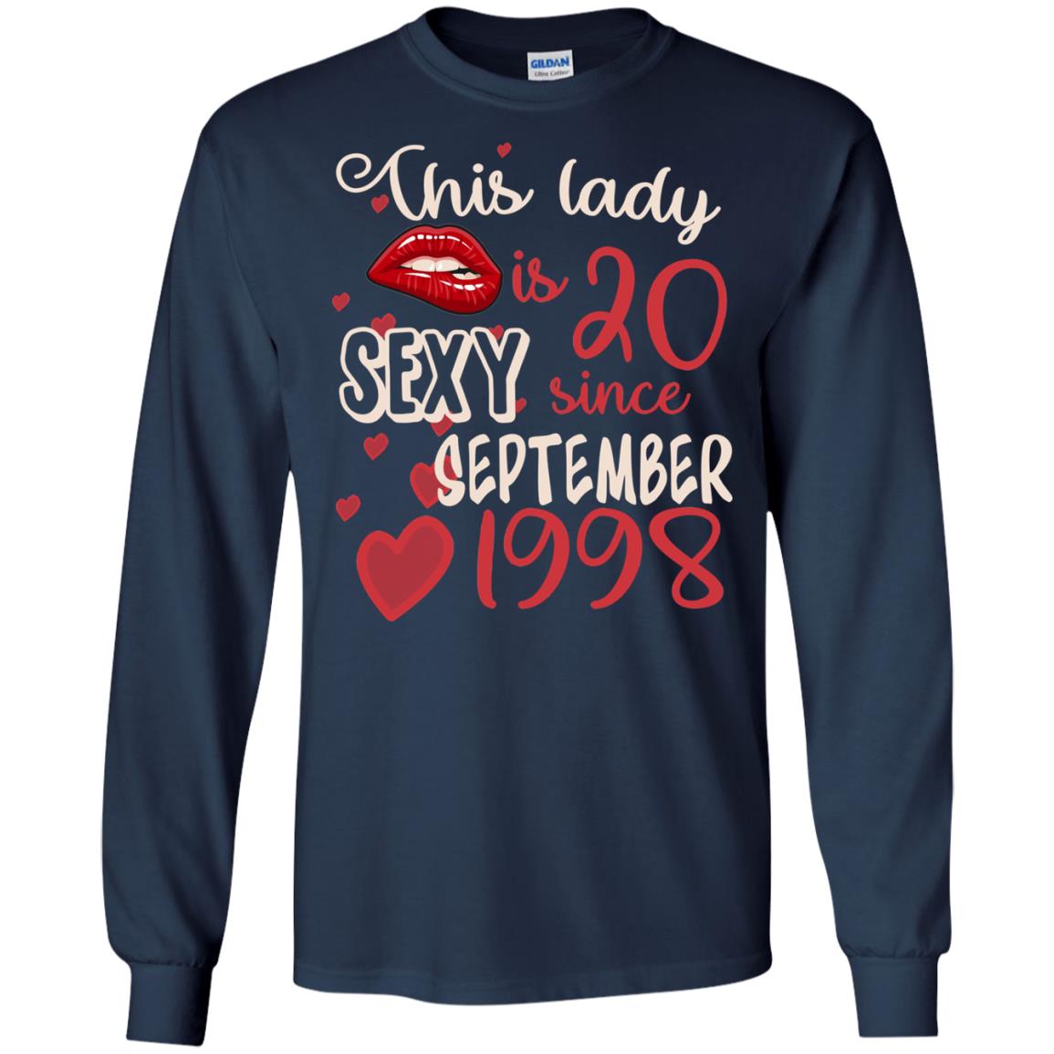 This Lady Is 20 Sexy Since September 1998 20th Birthday Shirt For September Womens Navy