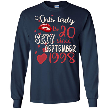 This Lady Is 20 Sexy Since September 1998 20th Birthday Shirt For September Womens Navy