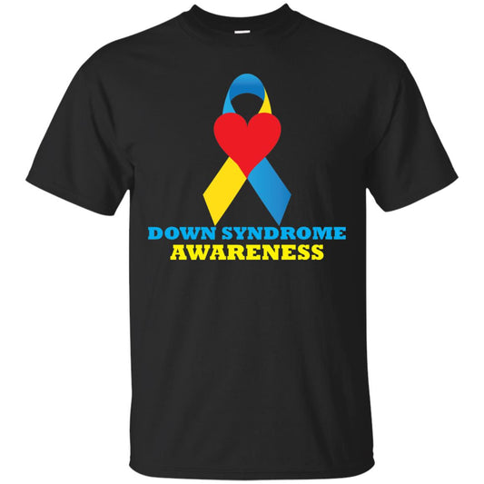 Yellow And Blue Ribbon Down Syndrome Awareness T-shirt Black