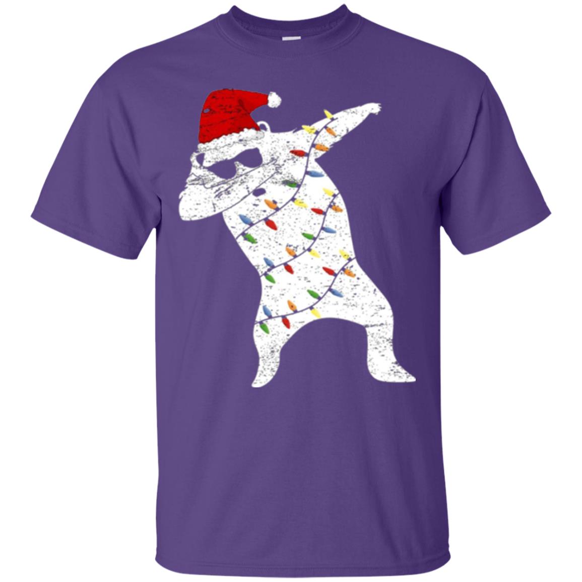 Christmas T-shirt Santa Bear Dabbing Lights Sunglasses Purple