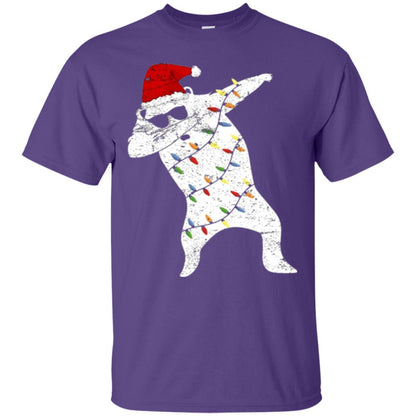 Christmas T-shirt Santa Bear Dabbing Lights Sunglasses Purple