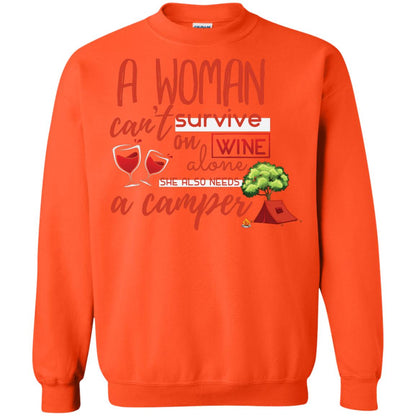 A Woman Cannot Survive On Wine Alone, She Also Needs A Camper Shirt Orange