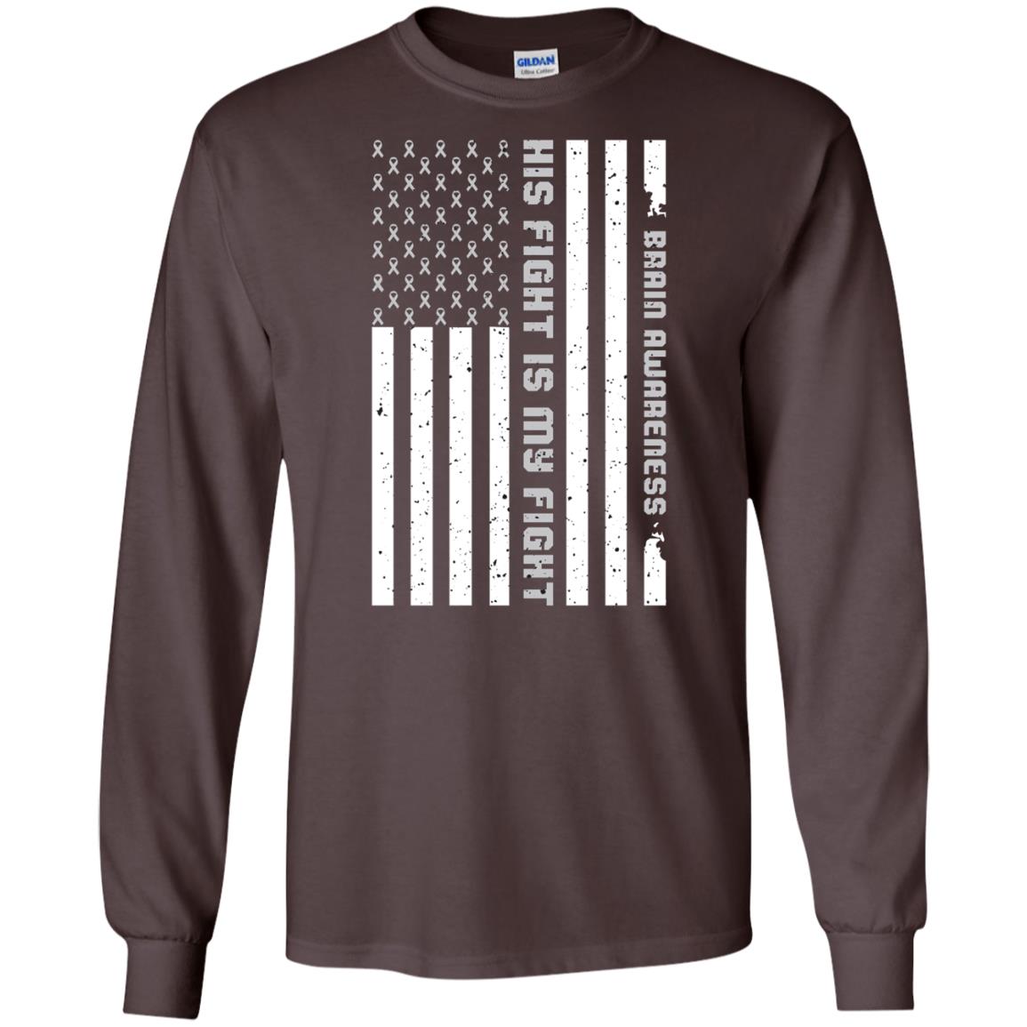 Brain Awareness His Fight Is My Fight Grey Ribbon Stars Flag Of Usa Shirt Dark Chocolate