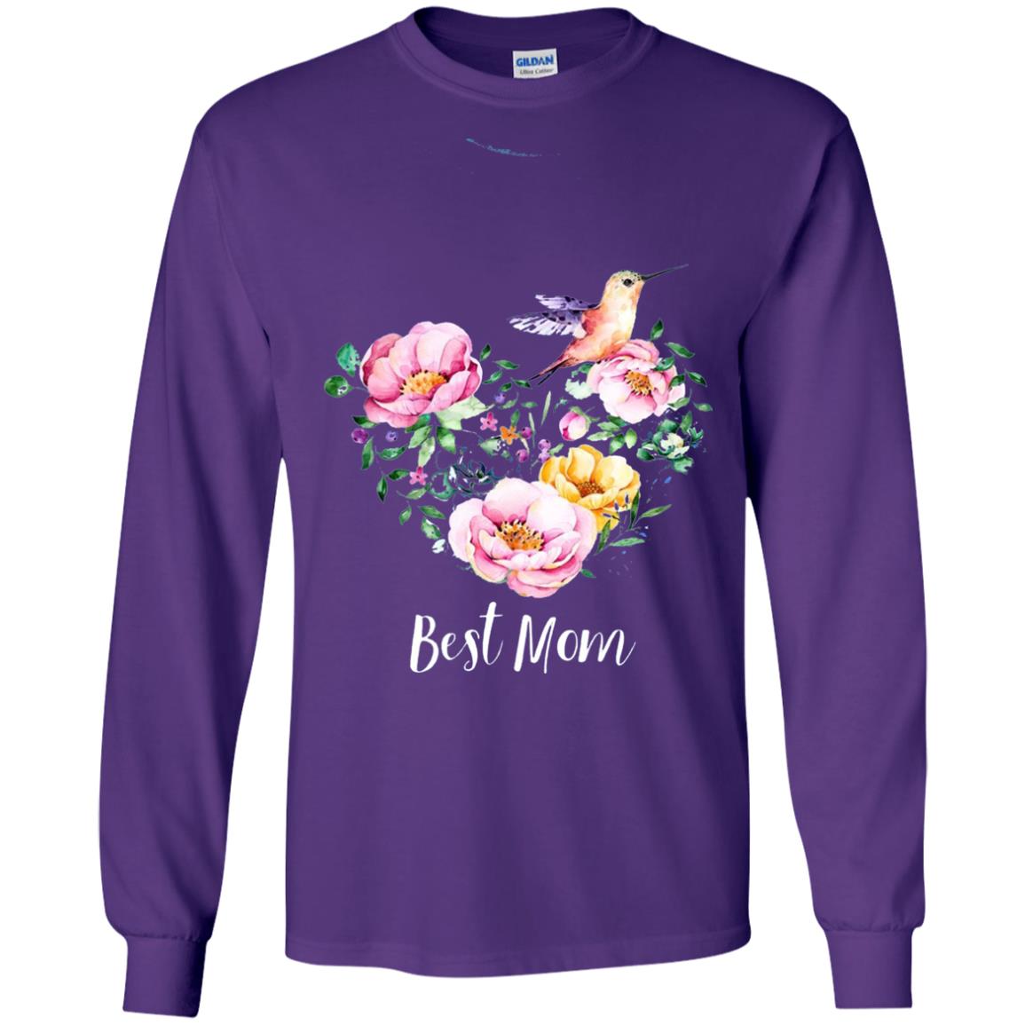 Best Mom Hummingbird Flower Heart Mommy Shirt Purple